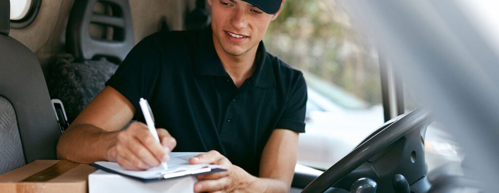 WHG Southampton Delivery driver signing for parcel